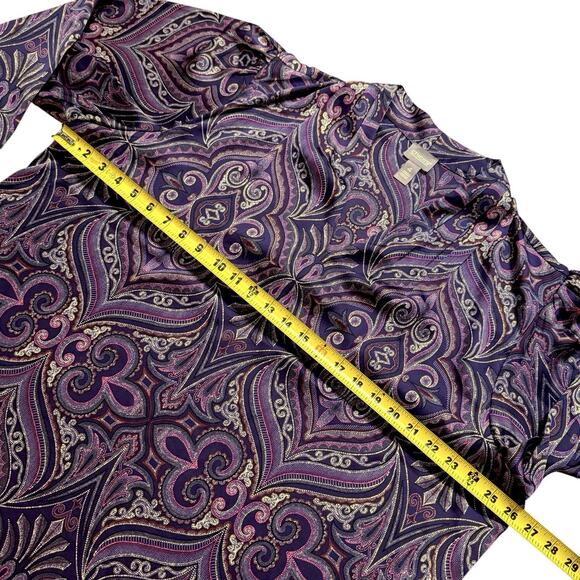 Chico’s Womens Plus Long Sleeve Pleat Scroll Satin Blouse Purple Lotus Petal XXL - Picture 5 of 15